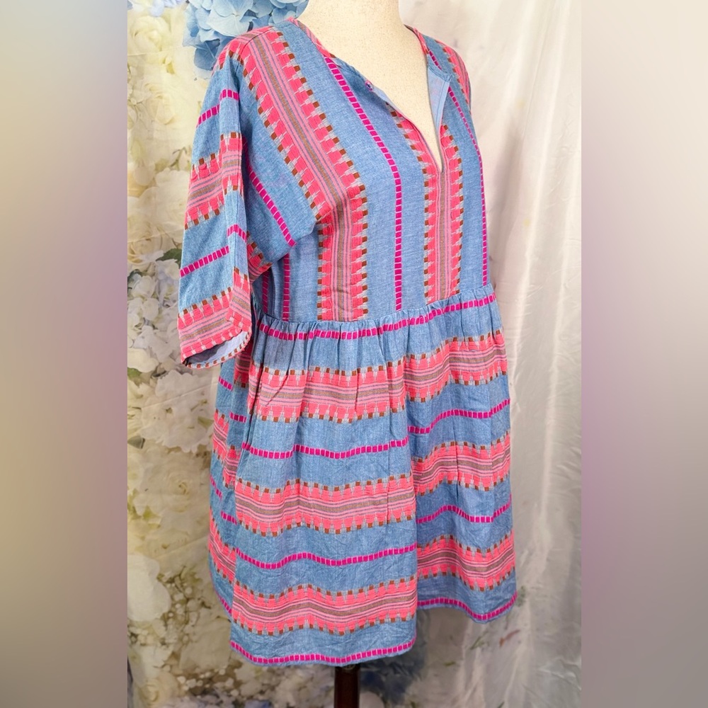 THML Pink and Blue Striped Mini Dress - Picture 2 of 14